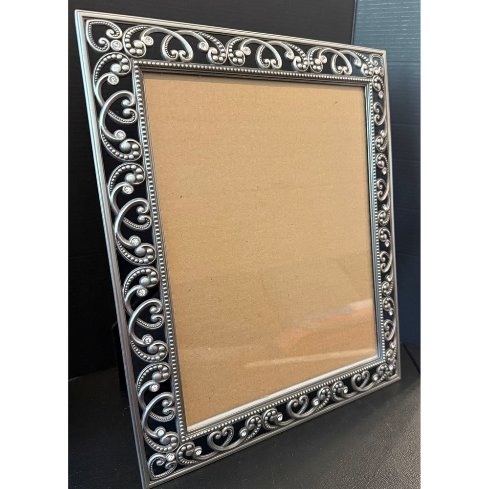 Green Tree Gallery  8x10 Picture Frame Silver Metal Scroll Rhinestone Filigree
